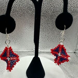 Vibrant Red and Blue Beaded Earrings